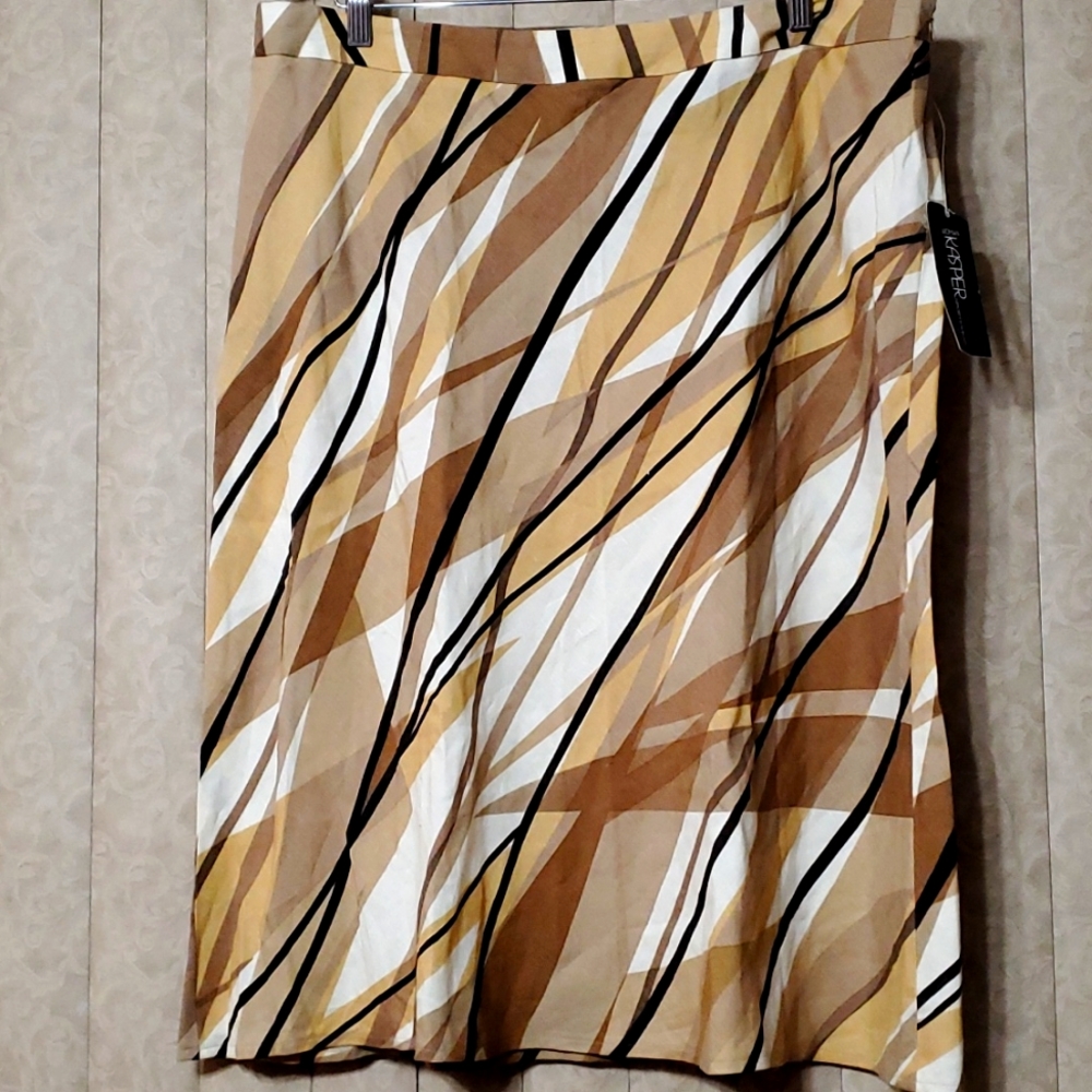 KASPER Printed Plus Size A-line Maxi Skirt 18W Yellow Gold NWT
